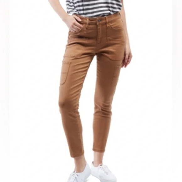 OAT NYC Utility High Rise Cargo Pocket Skinny Ankle Dark Brown Pant 24 - Picture 1 of 9